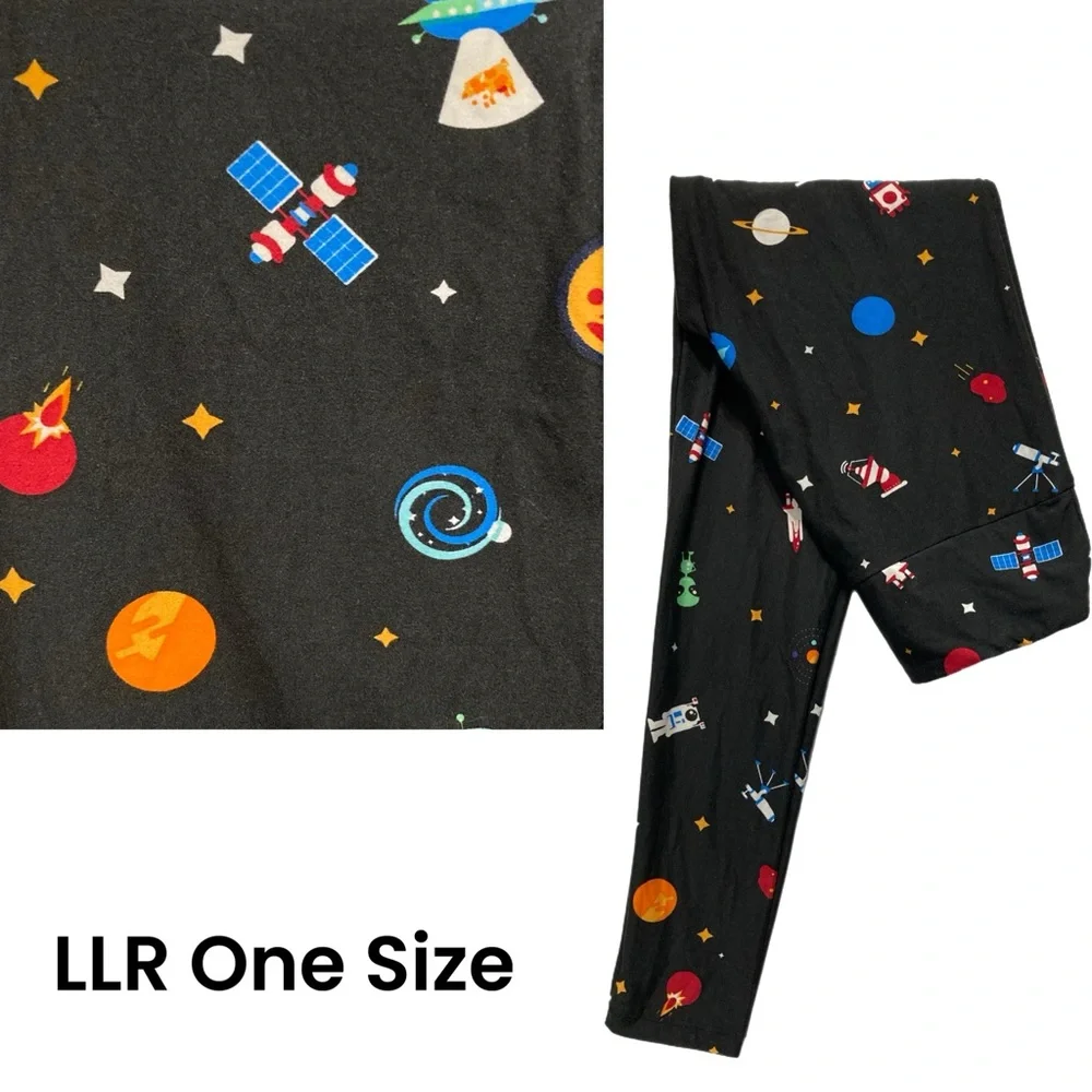 LuLaRoe One Size planets aliens galaxy astronaut leggings EUC 6224 - Picture 2 of 4